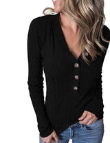 LOVEMI - Lovemi - Fashion Temperament V-neck Pullover Solid Color