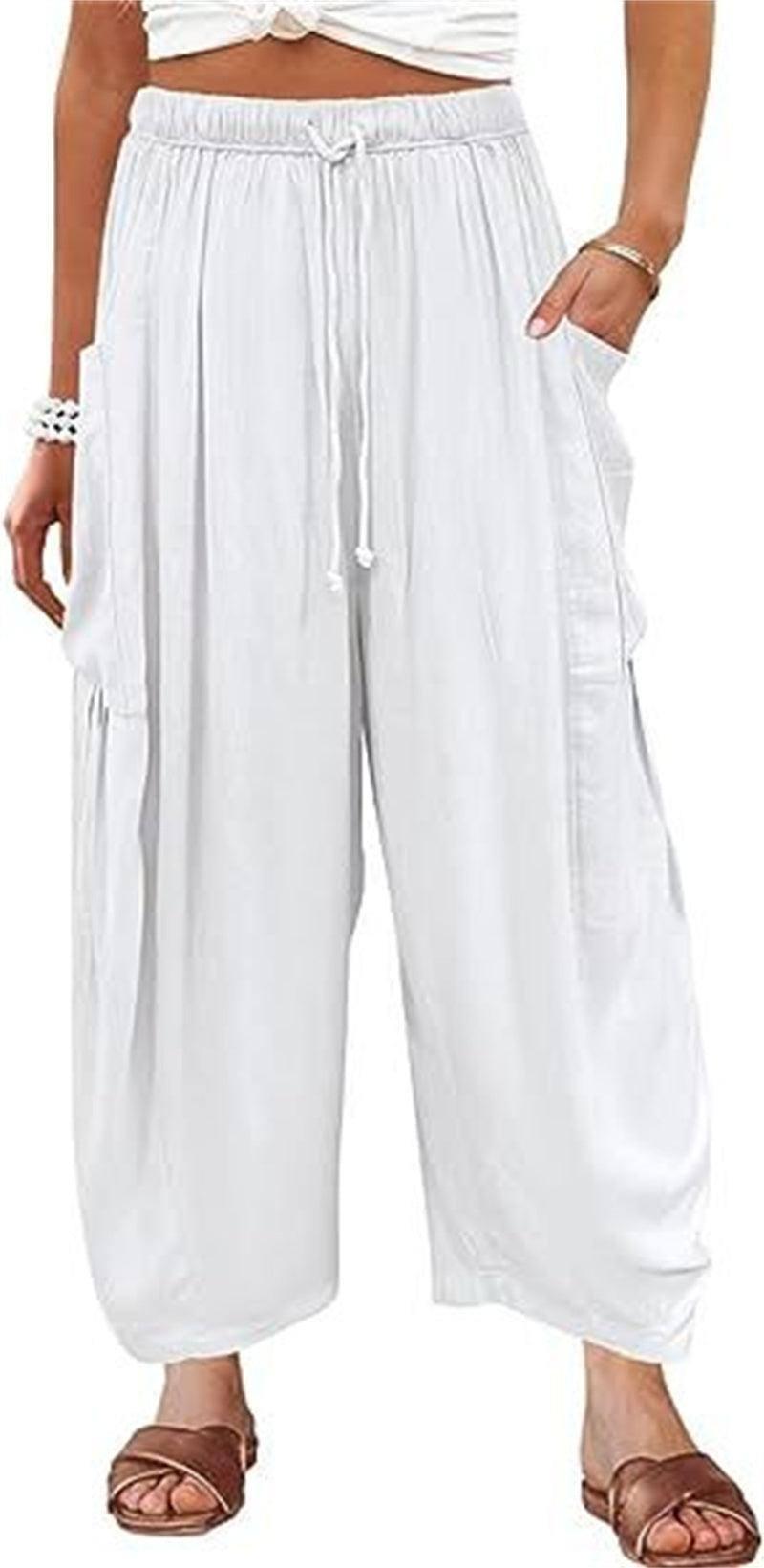 Fashion Wide Leg Pants Summer Loose Elastic High Waist Yellow / 3XL-White-10