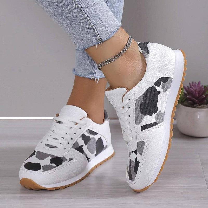 Fashoin Leopard Print Lace-up Sports Shoes For Women-White-3