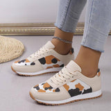 Fashoin Leopard Print Lace-up Sports Shoes For Women-Beige-4