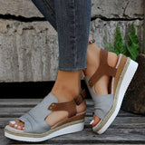 Fish Mouth Wedges Sandals With Straw Design Summer Peep Toe-Gray-8