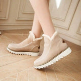 Flats Shoes Women Winter Snow Boots Warm Plush Ankle Booots-Creamy white-3