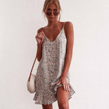 Floral Print Summer Dress Women V Neck Sleeveless Spaghetti-1