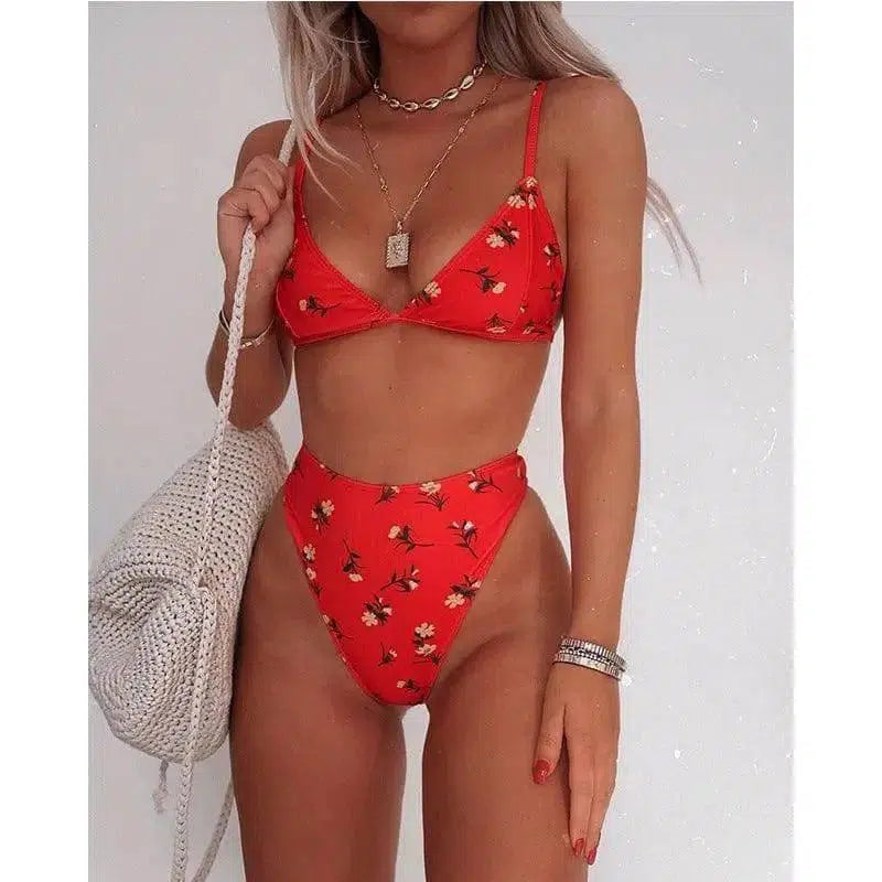 Floral sexy swimsuit-Red-2