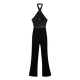 Halter Backless Tassel Beads Decoration Jumpsuit-3