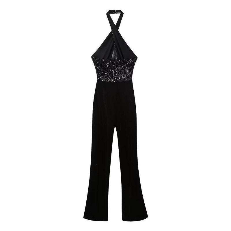 Halter Backless Tassel Beads Decoration Jumpsuit-3