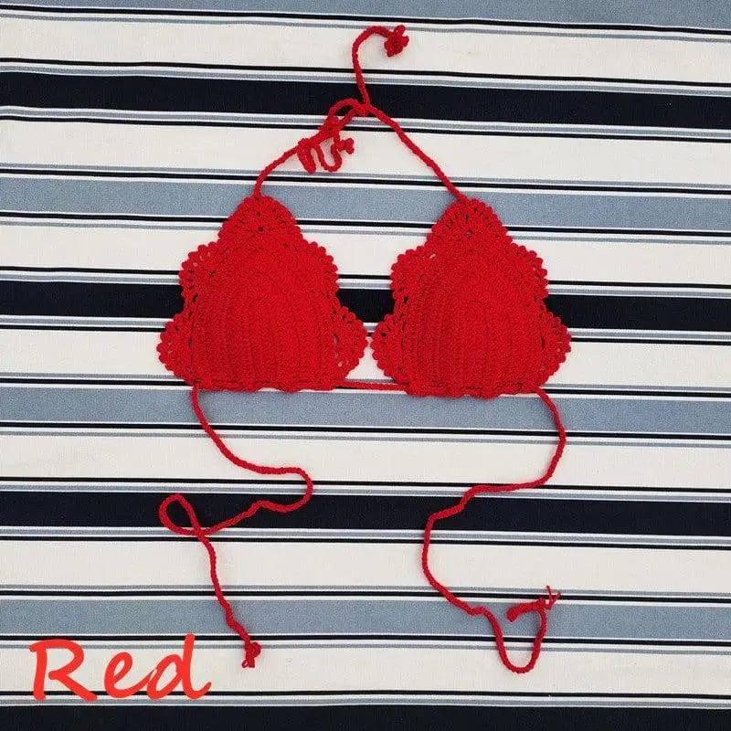 Handmade Crochet Swimsuit Bikini Swimsuit Top-Red-12