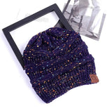 High Bun Ponytail Beanie Hat Chunky Soft Stretch Cable Knit-NavyB-26