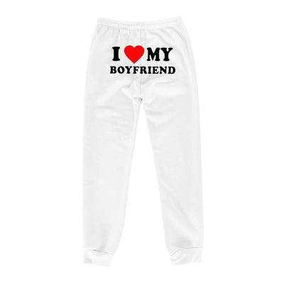 I Love MY BOYFRIEND Printed Trousers Casual Sweatpants Men-White Back Picture-8