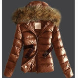 Imitation raccoon fur collar down coat-Coffee-1