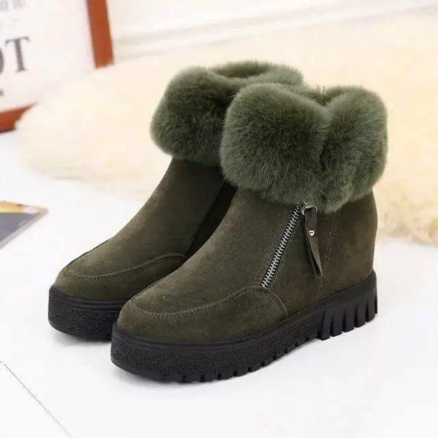 Inner Heightening Snow Boots Women Short Hairy Short Boots-Army green-1