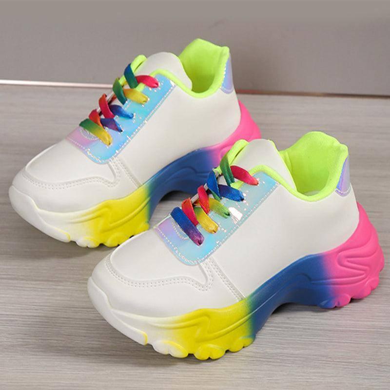 INS Style Rainbow Color Sports Shoes For Women Thick Bottom Lace-up Sneakers Fashion Casual Lightweight Running Walking Shoes-8