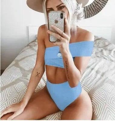 Irregular high waist bikini-Blue-9