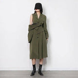 Irregular-panel Single-breasted Lapel Long Coat-10