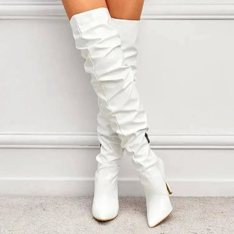 Knee High Long Boots Women Fashion Super High Heel Party-White-3