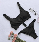 Knotted bikini on chest-Black-7