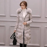 Korean down cotton-padded overcoat for women over the knee-Silver-5