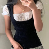 Korean Kawaii Patchwork Women T-shirt Y2K Aesthetic Vintage-12