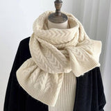 Korean Version Of Solid Color Knitted Wool Warm Scarf In-Offwhite-1