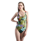 Lace-up One-piece Swimsuit Printed Patchwork Swimsuit-2