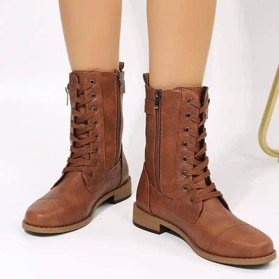 Lace-up Western Boots Cowboy Boots Women Side Zipper Shoes-2