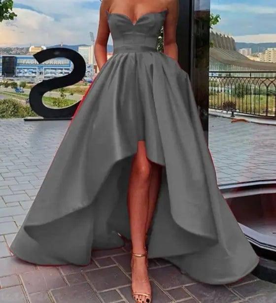 Ladies Evening Dress Sexy Tube Top Satin-Grey-8