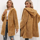 Lamb Wool Mid-length Cardigan Hooded Trench Coat-1