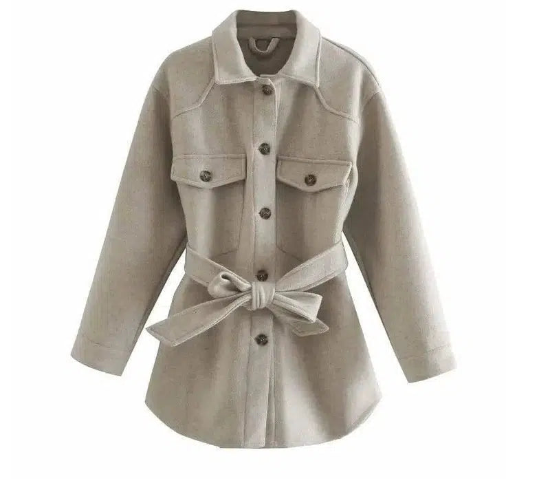 Lapel Loose style European And American Single Breasted-Khaki-3