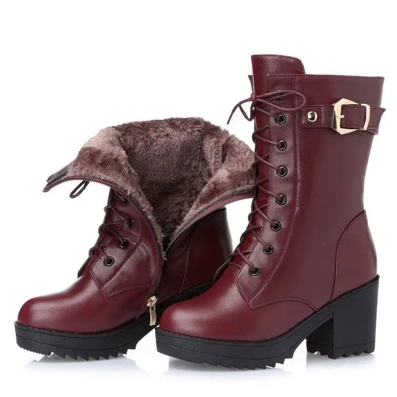 Leather Martin boots women cotton boots-1Wine red-2