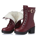 Leather Martin boots women cotton boots-2Wine red-4