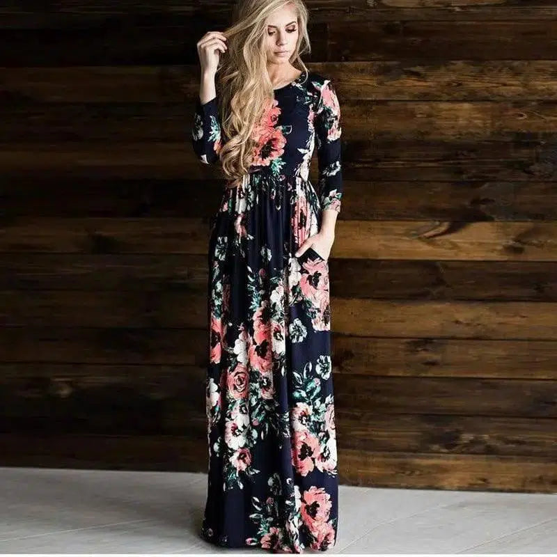 LOVEMI - Long Sleeve Printed Floral Dress