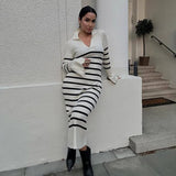 Long Sleeve Women's Knitted Deep V Dress-1