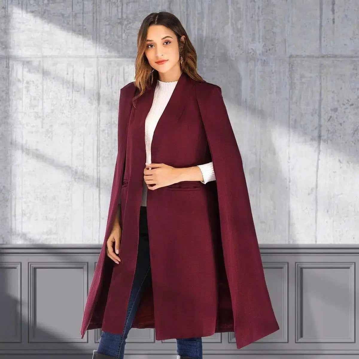 Long Women's Shawl Windbreaker Cloak Coat-2