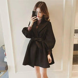 Loose and Slim Medium Length Lantern-sleeved Woolen Coat-5