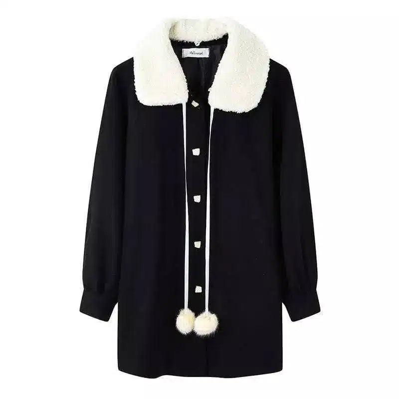 Blends Women Winter Coat Ladies Clothes Kawaii Plus Velvet-1