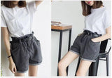 Calyx elastic waist denim shorts female summer high waist-gray-49