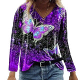 LOVEMI - Lovemi - Casual Top V-neck Butterfly Print Loose