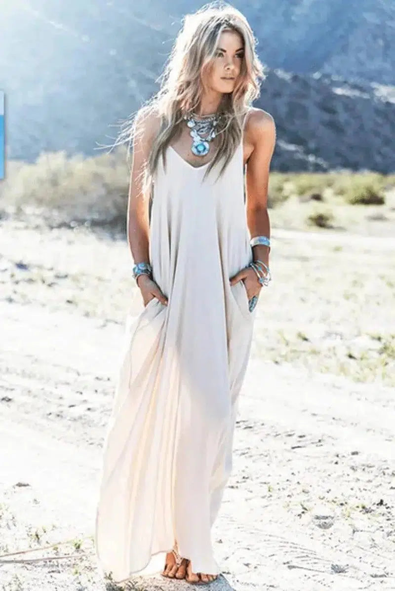 Chic Summer Beach Dress: Strapless & V-Neck-1