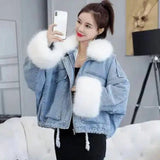 LOVEMI - Lovemi - Detachable rabbit fur two-piece denim coat