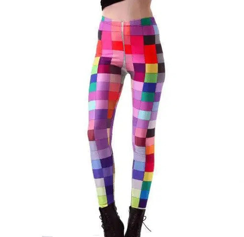 Digital printed color plaid leggings-1