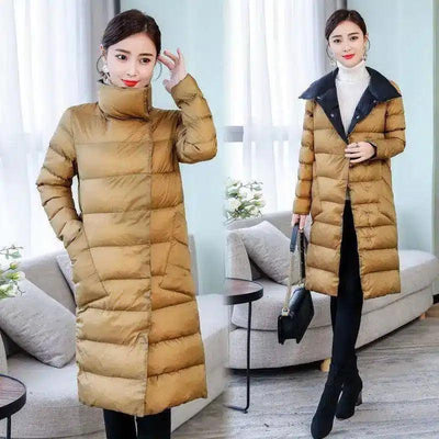 Women's Quilted Long Winter Coat-Coffee-2