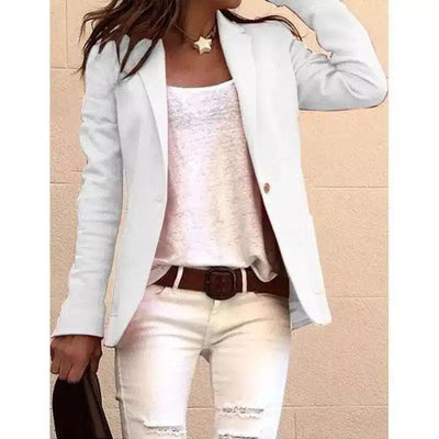 Women's Casual Blazer Jacket Slim Fit-White-2