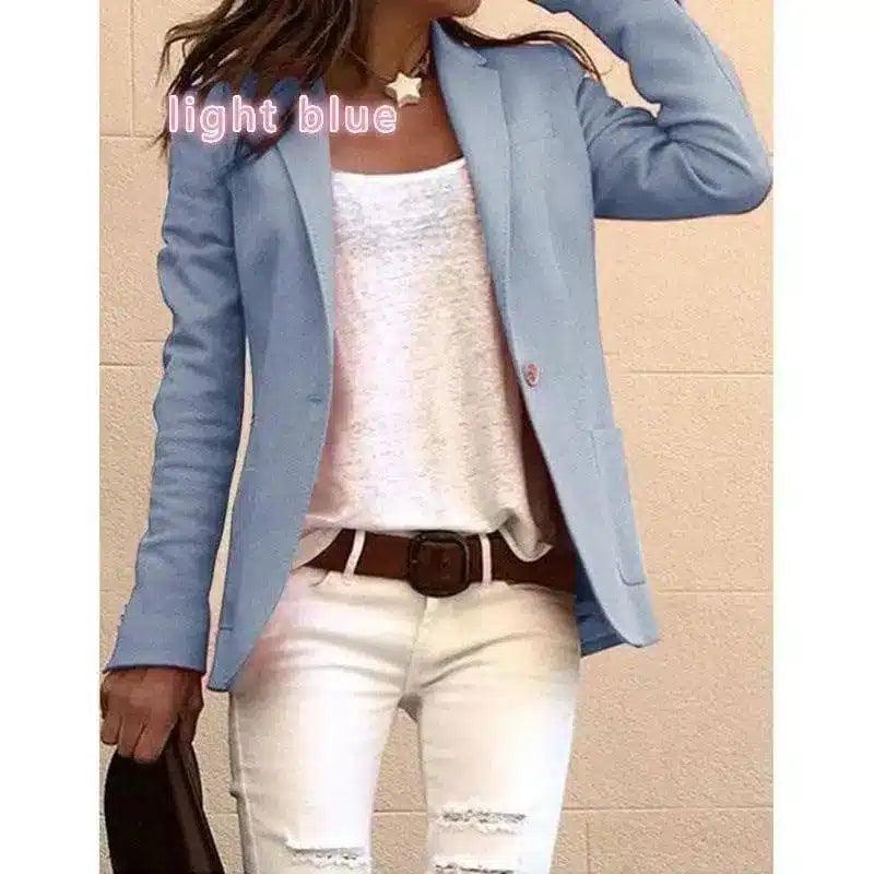 Women's Casual Blazer Jacket Slim Fit-Blue-6