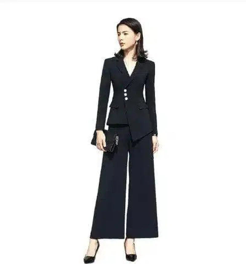 Elegant Formal Pants for Women - 3 Piece Suit-Black wid leg pants-1