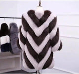 Striped Long Sleeve Faux Fur Coat-Crystal purple-3