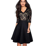 Fond Paradise V-neck Lace Dress-Black-3