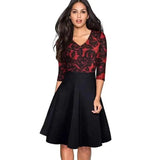 Fond Paradise V-neck Lace Dress-Black and red-5