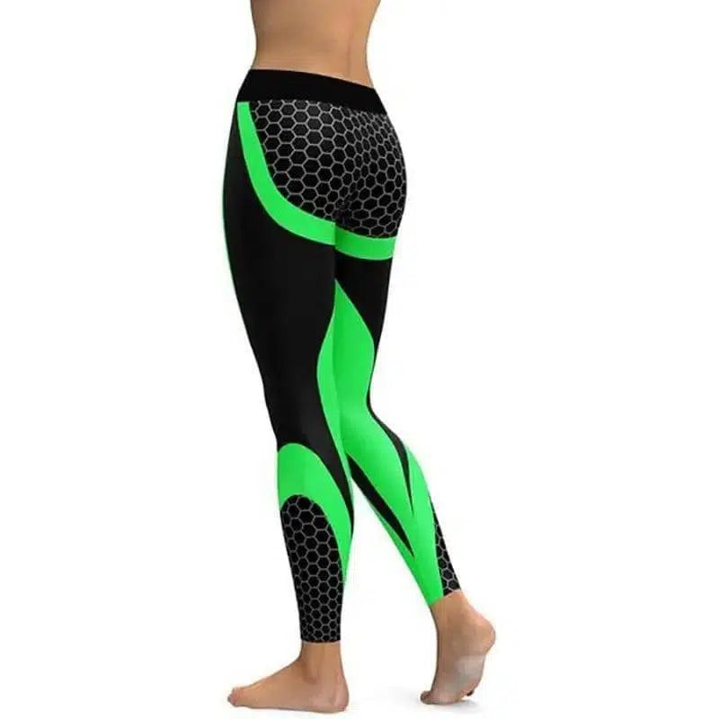 Geometric Honeycomb Digital Printing Pants, Yoga Pants,-Green-7