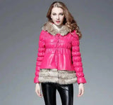 Haining fur coat female Slim PU leather hooded raccoon-Pink-1