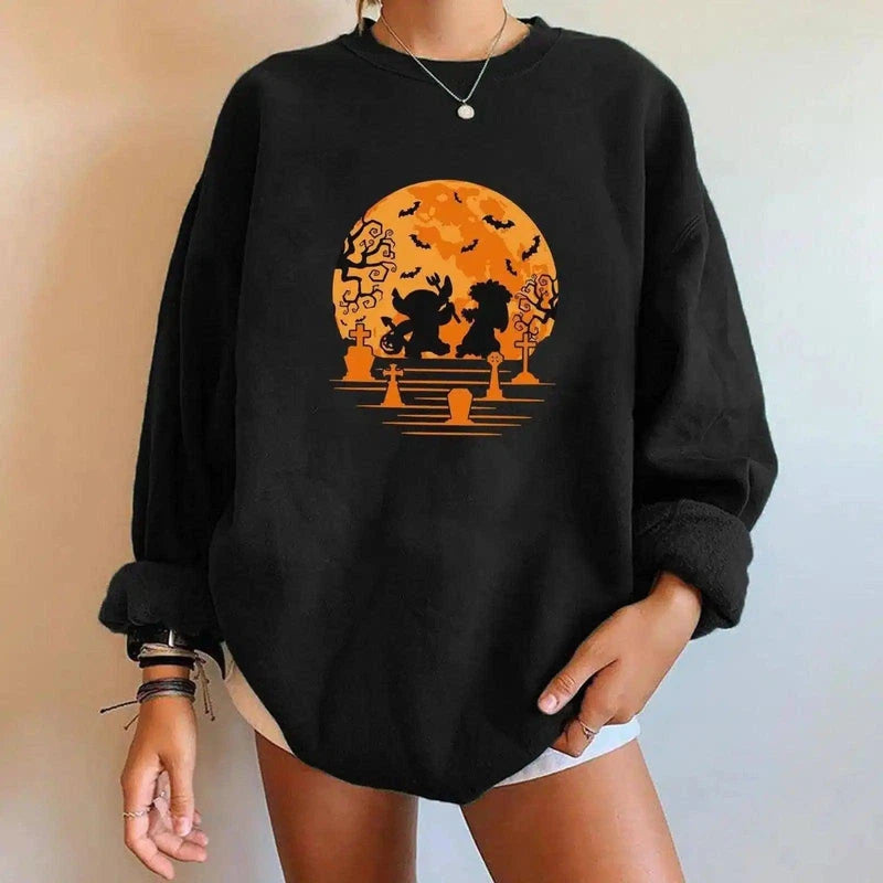 Halloween Themed Oversized Sweatshirt-Black-5